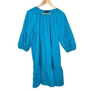 INC Ruffled Peasant Tunic Dress Blue Womens Size 3X Puff Sleeve Mini